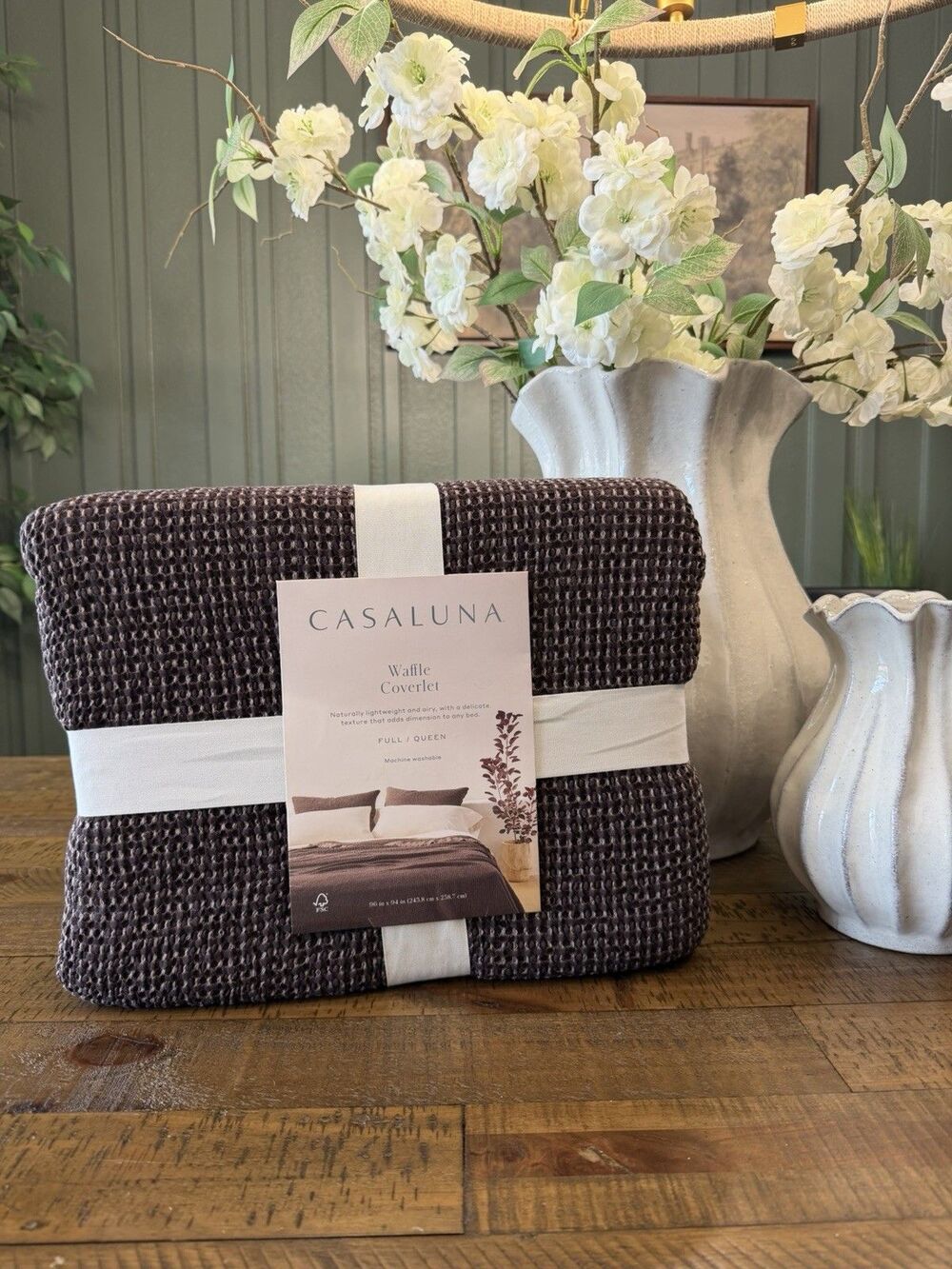 Queen Textured Waffle Coverlet Dark Mineral Blue - Casaluna NEW